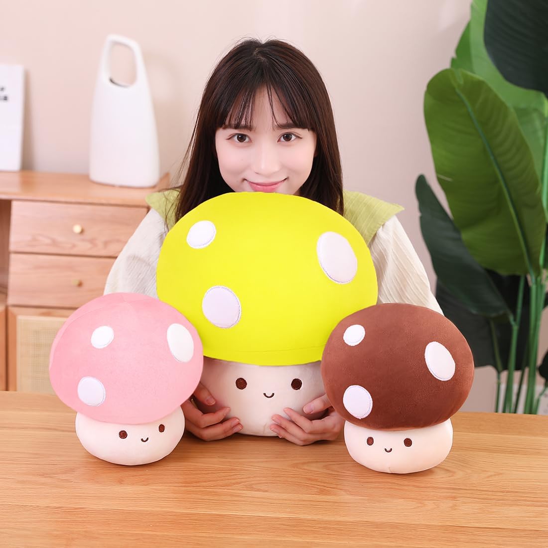 Cute Pink Mushroom Plush Toy, 3D Soft Plushie Hugging Pillow, Gift for Girls Kids Home Decor, Christmas Birthday 25cm