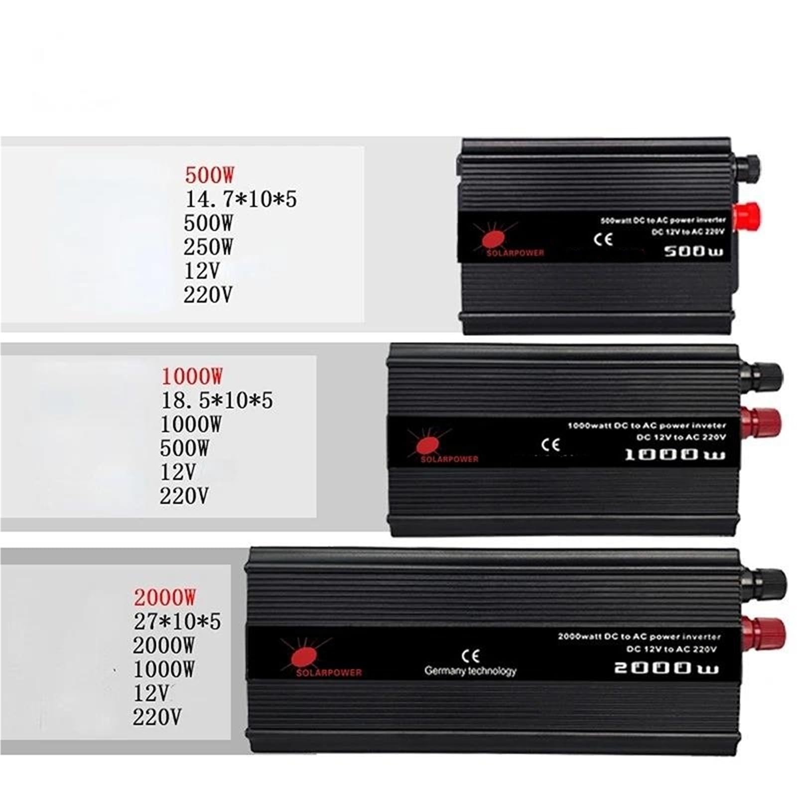 Inversor Inversor Solar De 12V/220V 500W 1000W 2000W De Onda Sinusoidal Modificada con USB Convertidor De Potencia Automático para Coche Onda sinusoidal modificada(500W)