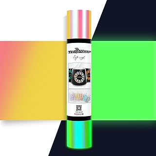 TECKWRAP Glow in Dark Holographic Chrome Adhesive Craft Vinyl for Craft Cutter,Sign Plotter 1ft x 5ft, Opal Peach Yellow Pink