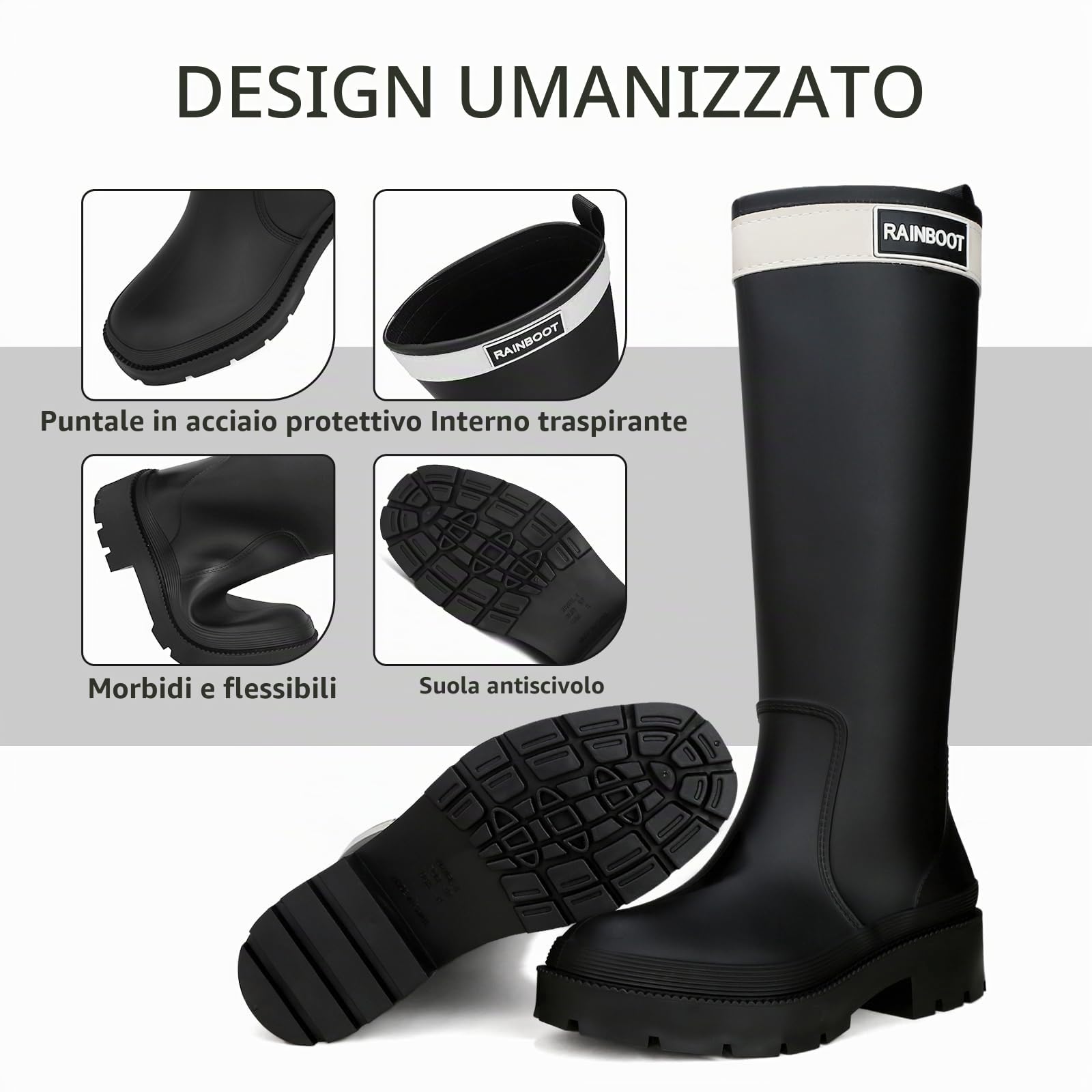 Stivali Gomma Donna, Alti Boots Impermeabile Stivaletti Antiscivolo Stivali Pioggia, Leggero Galosce Per Esterni Stivali Da Pesca