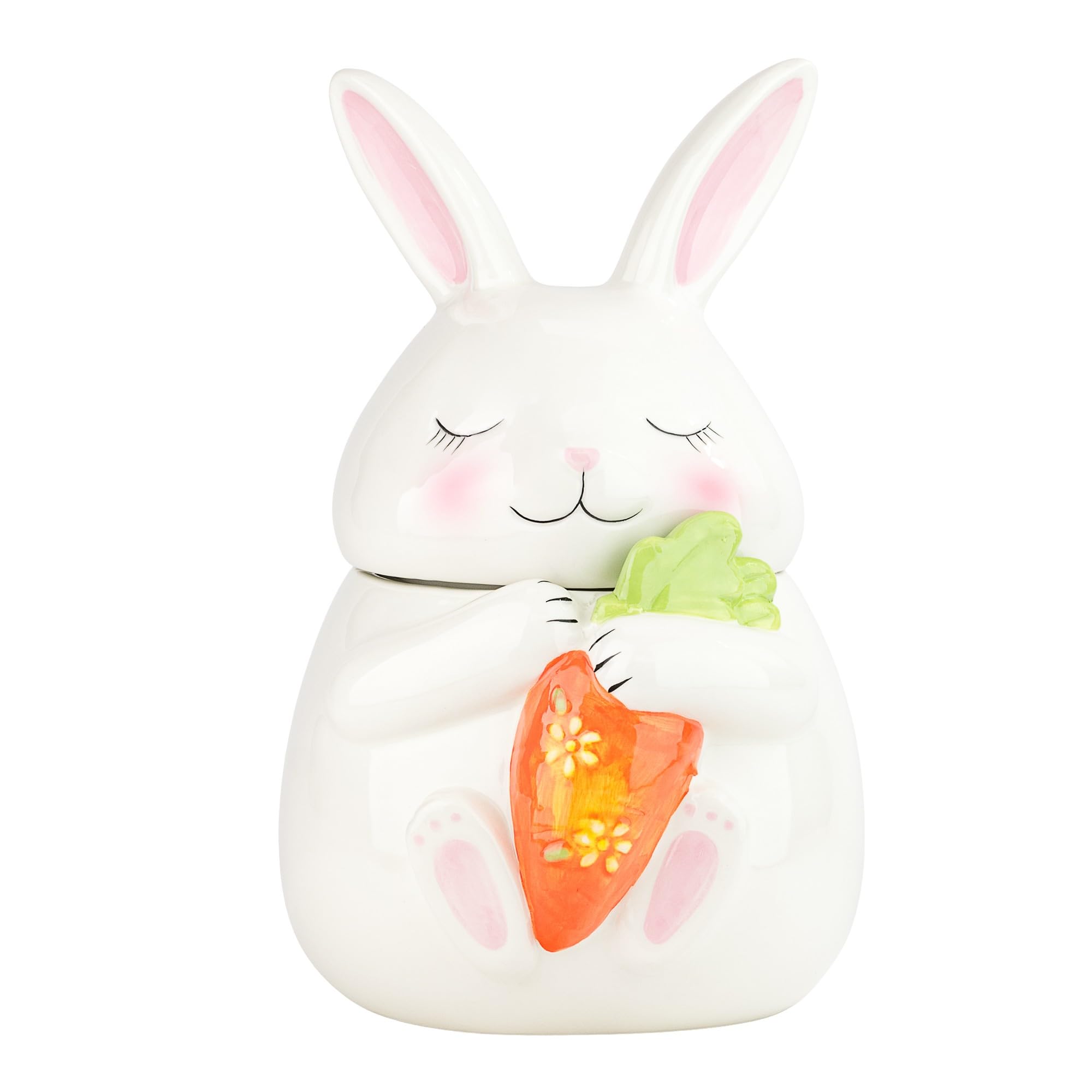 Carrot Cuddle Bunny Canister by 10 Strawberry Street – Large, 60.0 fluid_ounces, Ceramic, Carrot Cuddle Bunny, Model BUN-CAN-CRRT