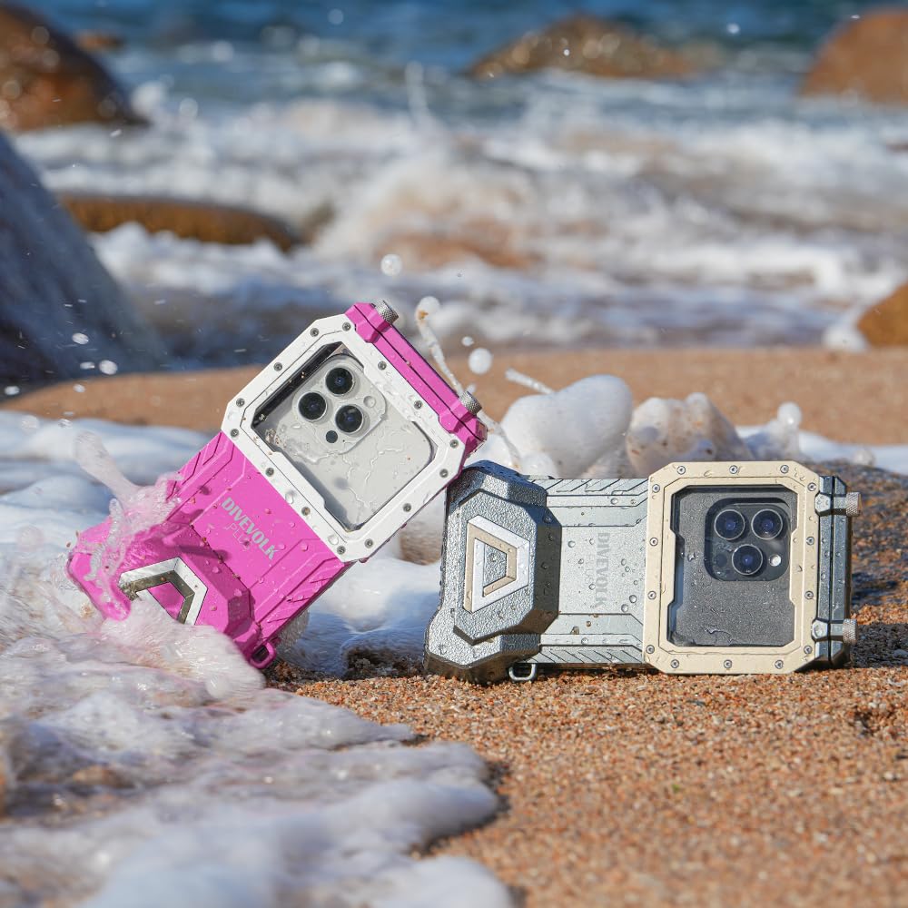 DIVEVOLK SeaTouch 4 Max Plus wasserdichte Hülle für iPhone 12-16 Pro Max, 60 Meter Tiefe, Touchscreen-Funktionalität, PINK