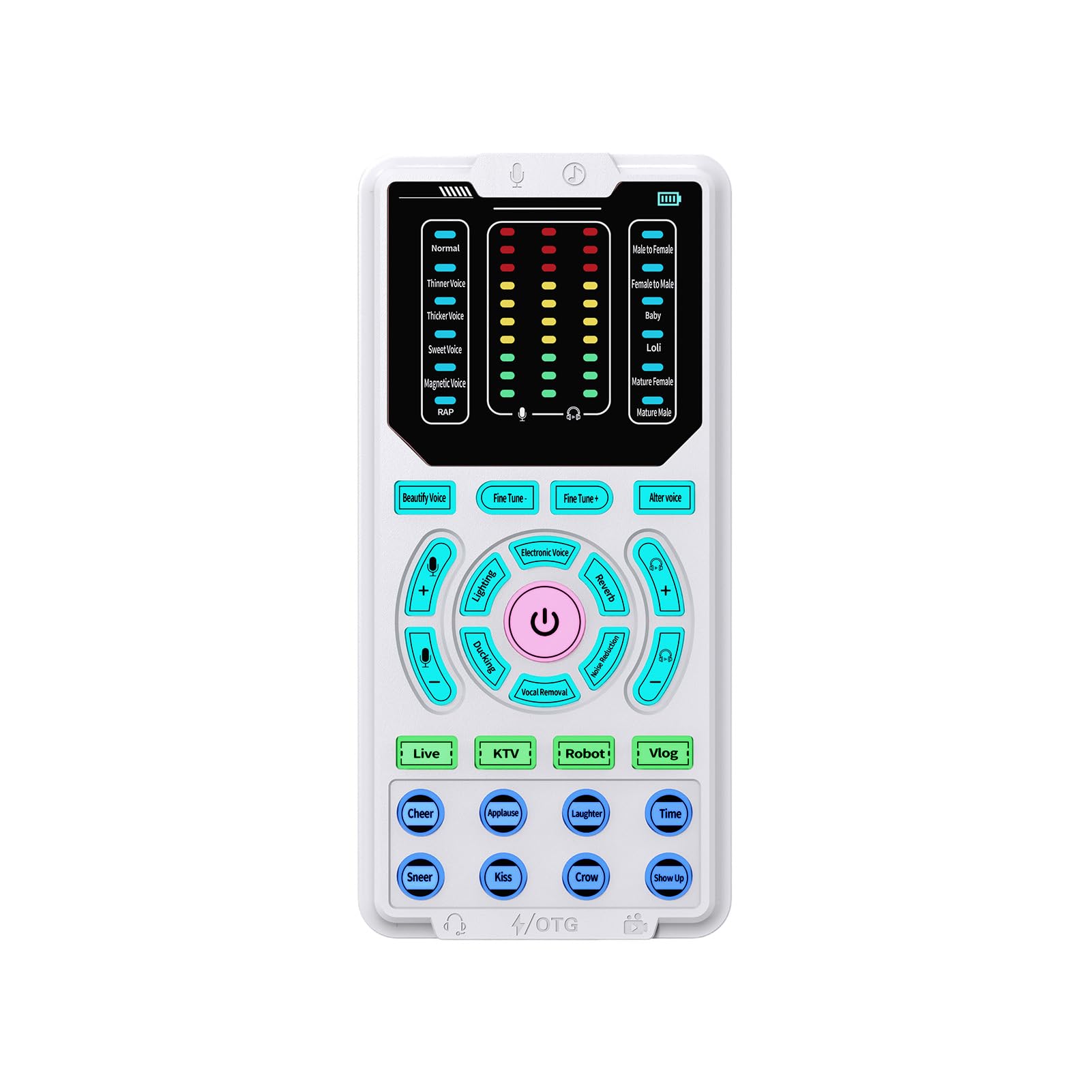 Fockety Cambiador de Voz para Adultos, Tarjeta de Sonido Portátil con 15 Modos de Voz, Indicadores LED de Reducción de Ruido Dispositivo de Cambiador de Voz para Hombres para Hombres