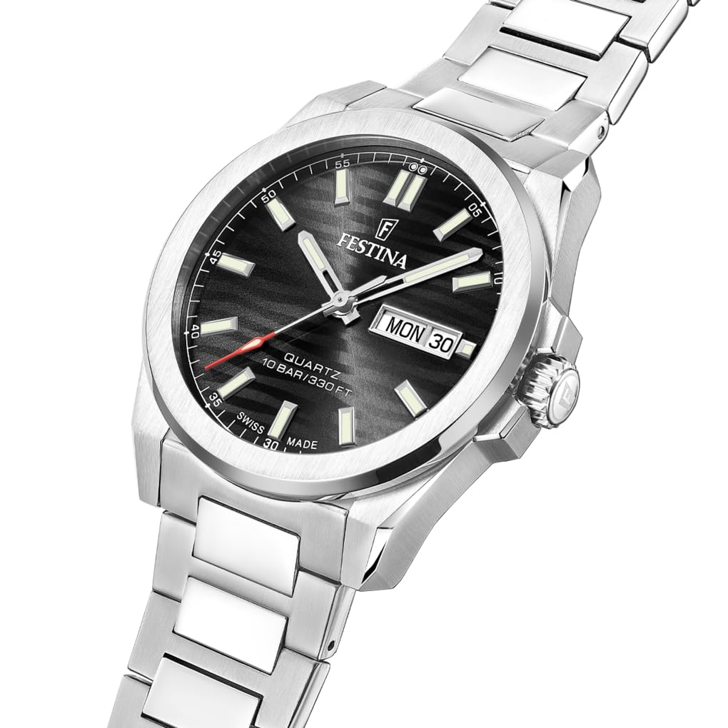 Festina Swiss Made Reloj Hombre Analógico de Acero Inoxidable 316l Plateado