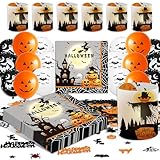 Halloween Deko Set, 20 Stück Servietten Halloween + 12 Windlicht + 15g Konfetti Streudeko Tischdeko + Luftballon für Halloweenparty Party Geburtstagsdeko Kinder