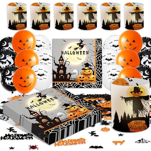 Set de decoración de Halloween, servilletas+fotóforo+decoración de mesa+confetti+globo para fiesta infantil de Halloween