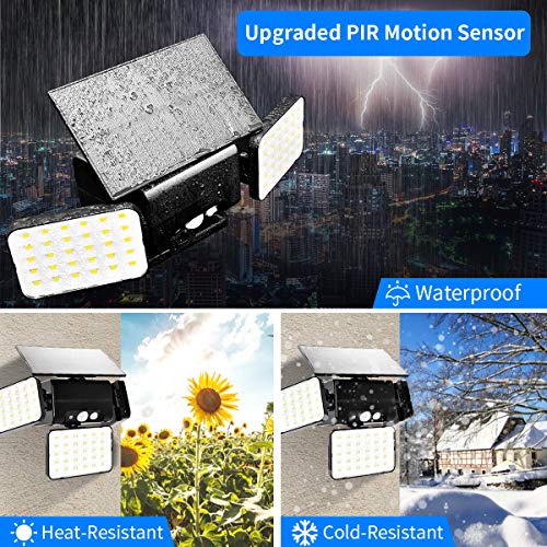 Solar Motion Sensor Lights 90 LEDs Solar Flood Lights with 3 Modes Solar Lights Outdoor 3 Heads Adjustable Motion Sensor Wireless IP68 Waterproof 360 Degree Rotatable