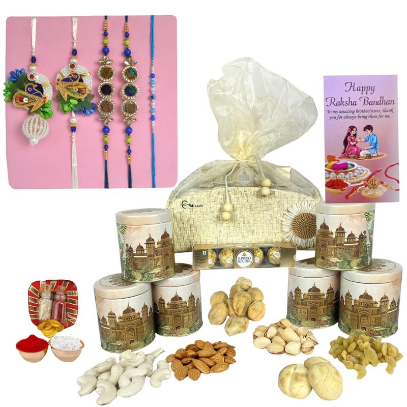 Image of NUTRI MIRACLE Rakhi Nut and Chocolate Combo Hamper for Family | Retirement Gift Box with Dry Fruits and Assorted Chocolates