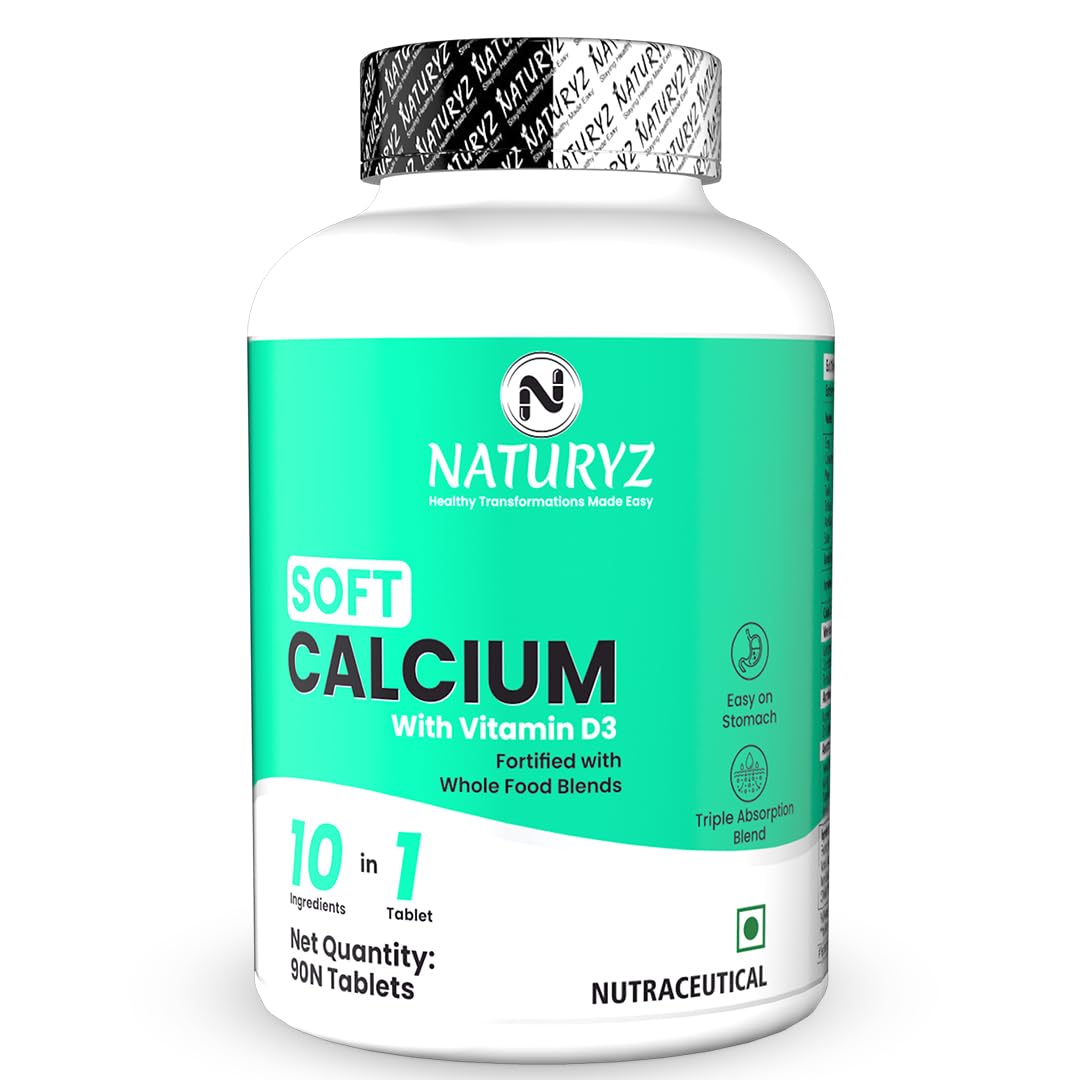 Naturyz Soft Calcium with Plant Vitamin D3 | Highest 10 Nutrients | Easy to Digest | Zinc | Magnesium | Fortified with Whole foods | Faster Absorption Triple Blend | Ideal Supplement for Bone Health & Joint Support - 90 Tablets (B0D2NZ49NF) Amazon Price History, Amazon Price Tracker
