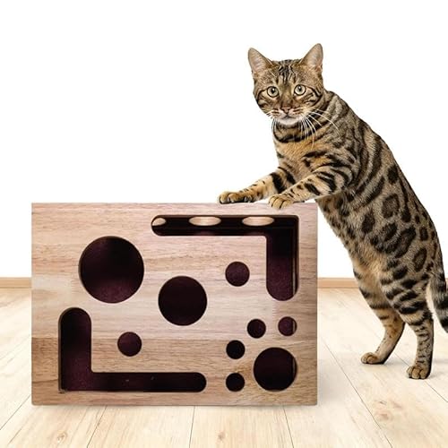 Cat Nail File Enrichment Box - Interactive cat Nail File Sandpaper Box with Sandpaper Inside Bell Ball, Durable Corrugated Scratcher for All Cats, Keeps Paws Healthy, Protects Furniture