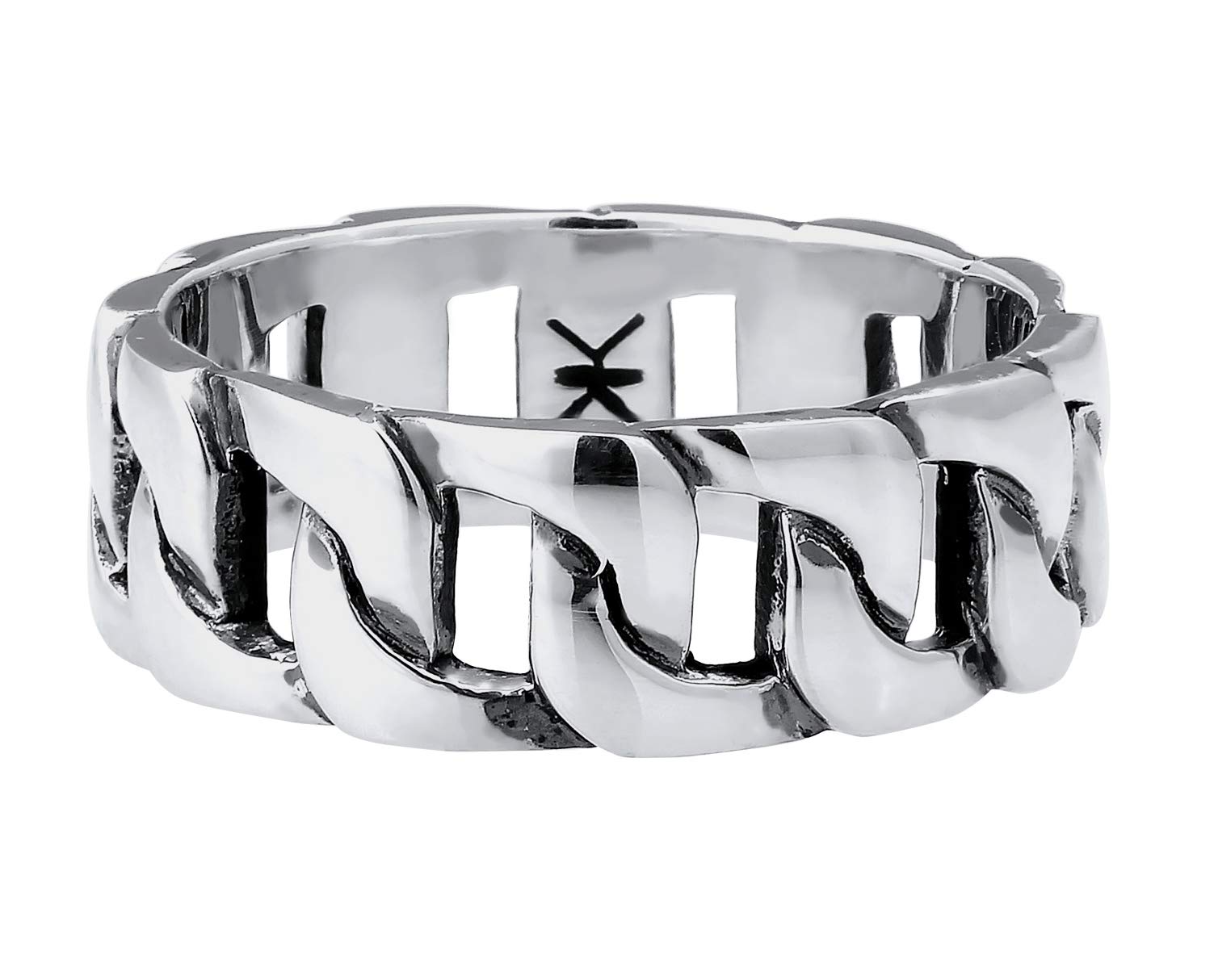 Kuzzoi Anillo masivo (8 mm) en el diseño del tanque oxidado, anillo de banda para hombres hecho de plata de ley 925 (64)