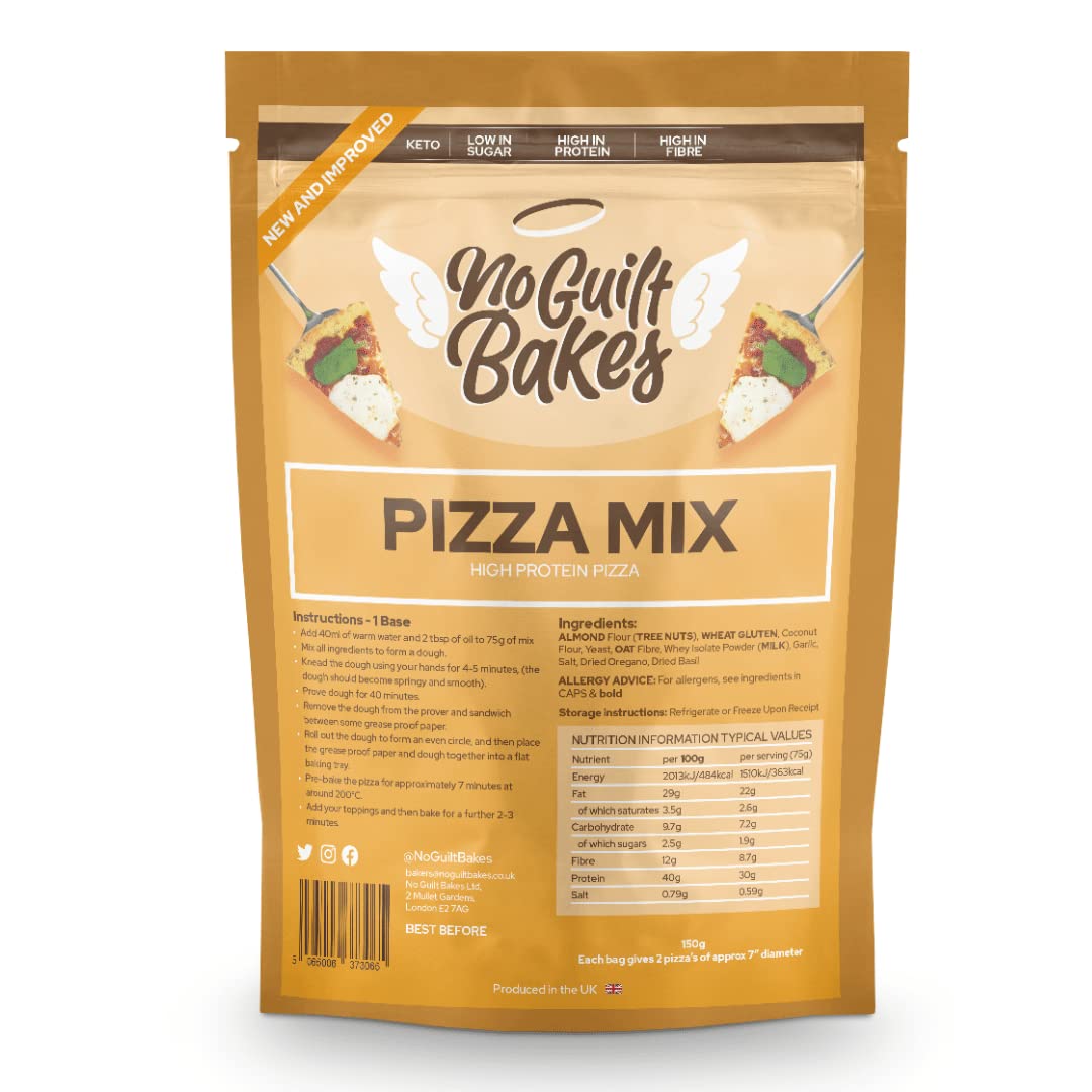 Thin Crust Pizza Base Mix – 4 Bases - Low Carb, Keto Friendly, High In Fibre and High In Protein – Contains Gluten – No Added Sugar, Diabetic Friendly, 100% Natural, 300g Pouch