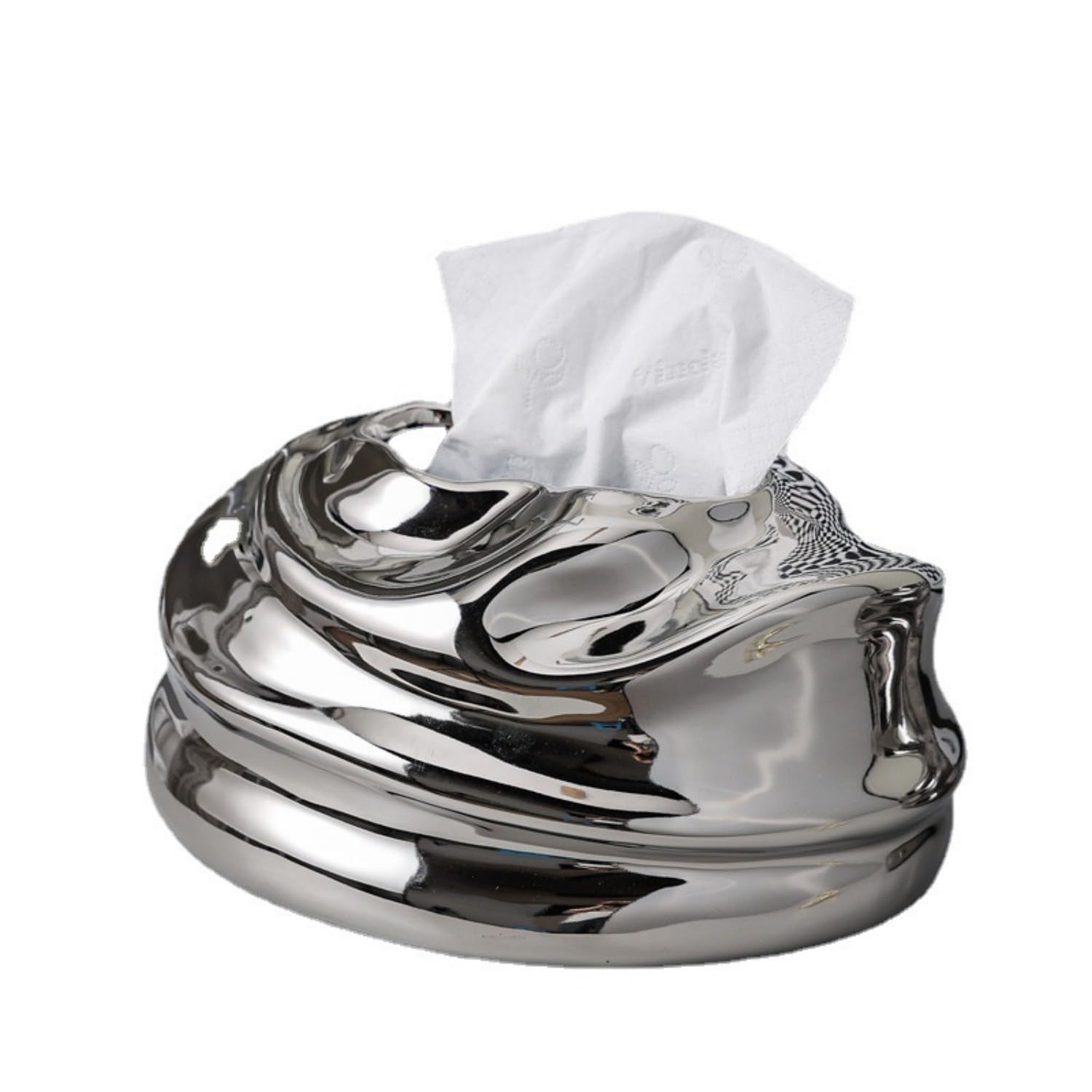 Soporte para caja de pañuelos de cerámica, cajas de papel de seda galvanizadas irregulares, soporte de papel de seda, dispensador de pañuelos faciales para decoración de baño, elíptica, plateado