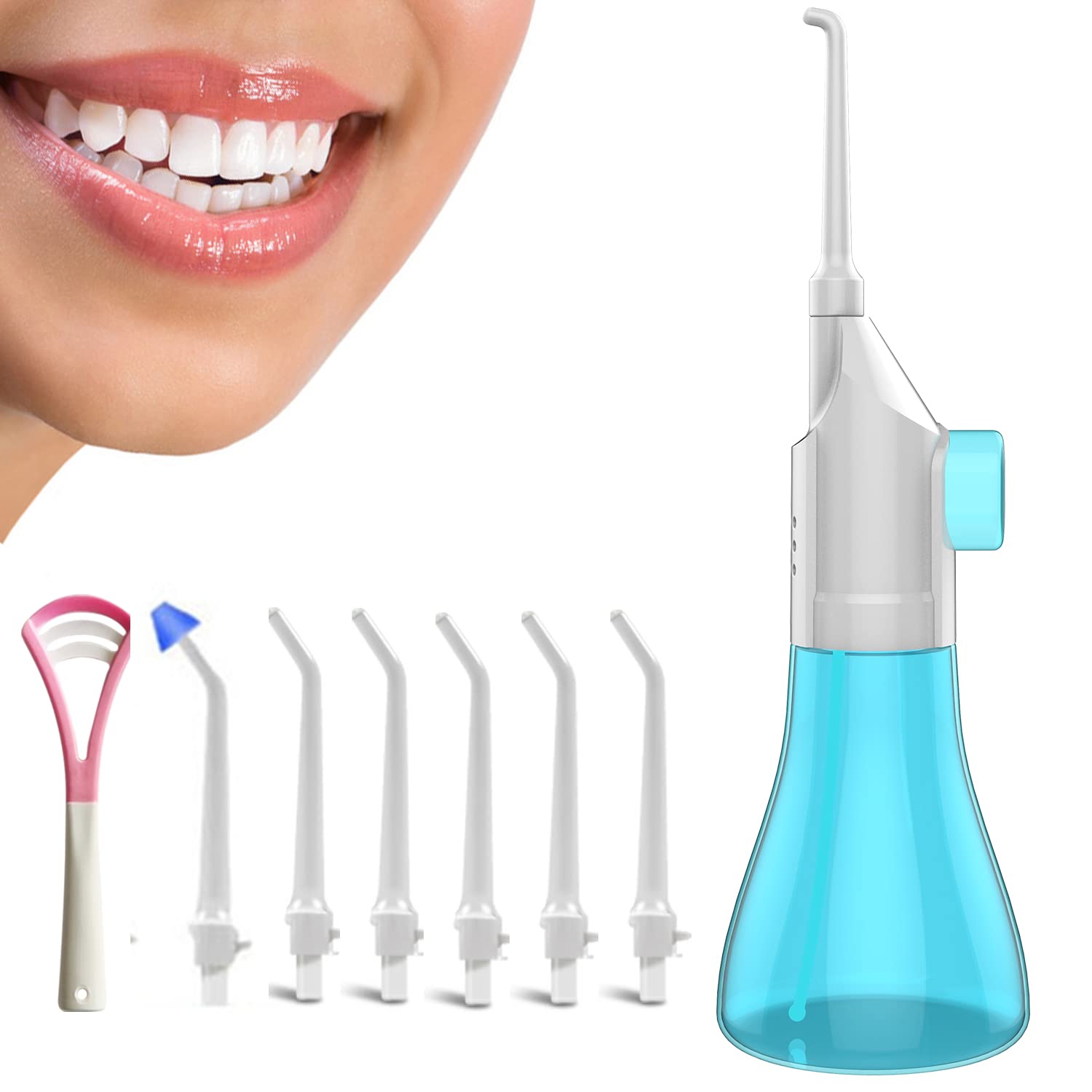 Portable Water Flosser for Braces and Teeth Cleaning (6 Heads)