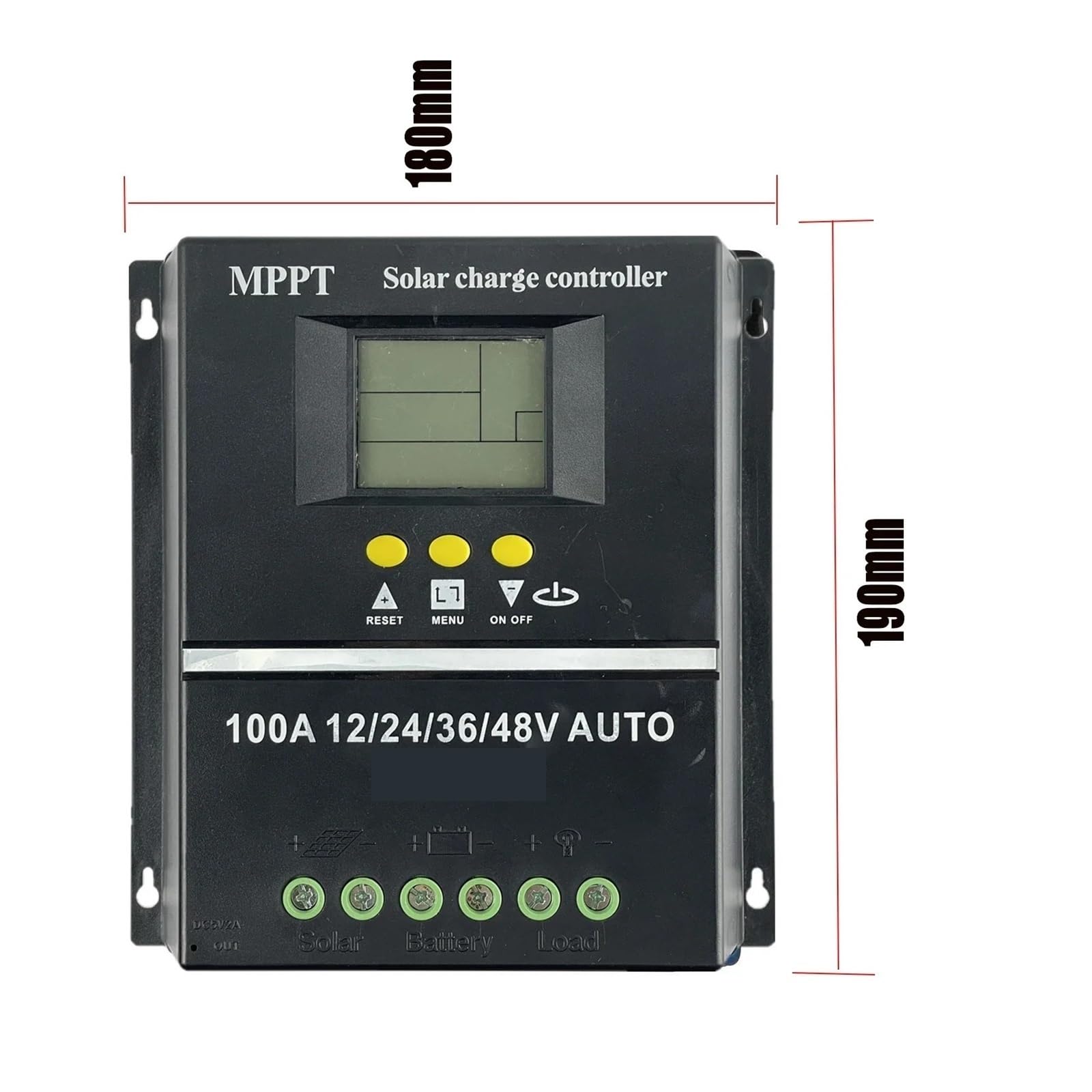 Kontroler ładowania słonecznego, 100A Podwójny Kontroler Ładowania Słonecznego USB 12V 24V 36V 48V Panel Słoneczny-stabilizator Baterii Kwasowej/litowej(100A)