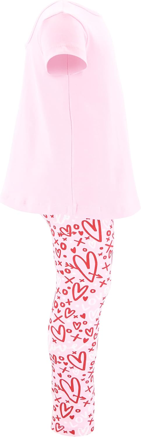 Unique Baby 2 Piece Girls Printed Leggings Outfit with Short Sleeve Cross Back Shirt Kid and Toddler Clothes Set - Image 5