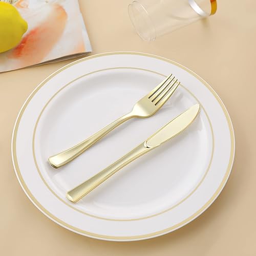 Miniatura 4 de N9R 312 tenedores de plástico dorados, sólidos, duraderos y resistentes, utensilios perfectos para fiestas, bodas y otros eventos formales