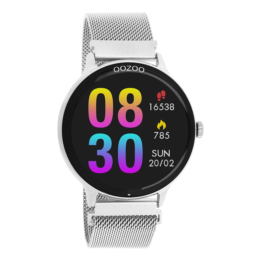 Oozoo - Versátil reloj inteligente para hombre con pulsera de malla de 20 mm | Rastreador de fitness con pulsómetro, podómetro y monitor del sueño | Smartwatch redondo compatible con iOS y Android |