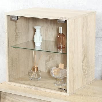 Fuji Boeki Collection Case, Figure Case, Cube Box, Width 15.0 x Depth 11.2 x Height 14.9 inches 38.1 x 28.5 x 37.9 cm, Front Glass, Oak 54908
