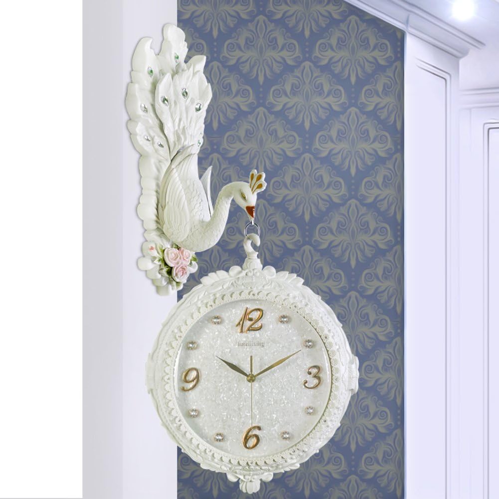 American Style,Retro,Two-Sided Clock/Living Room,Creative,Decorative Peacock Wall Charts-B 26inch