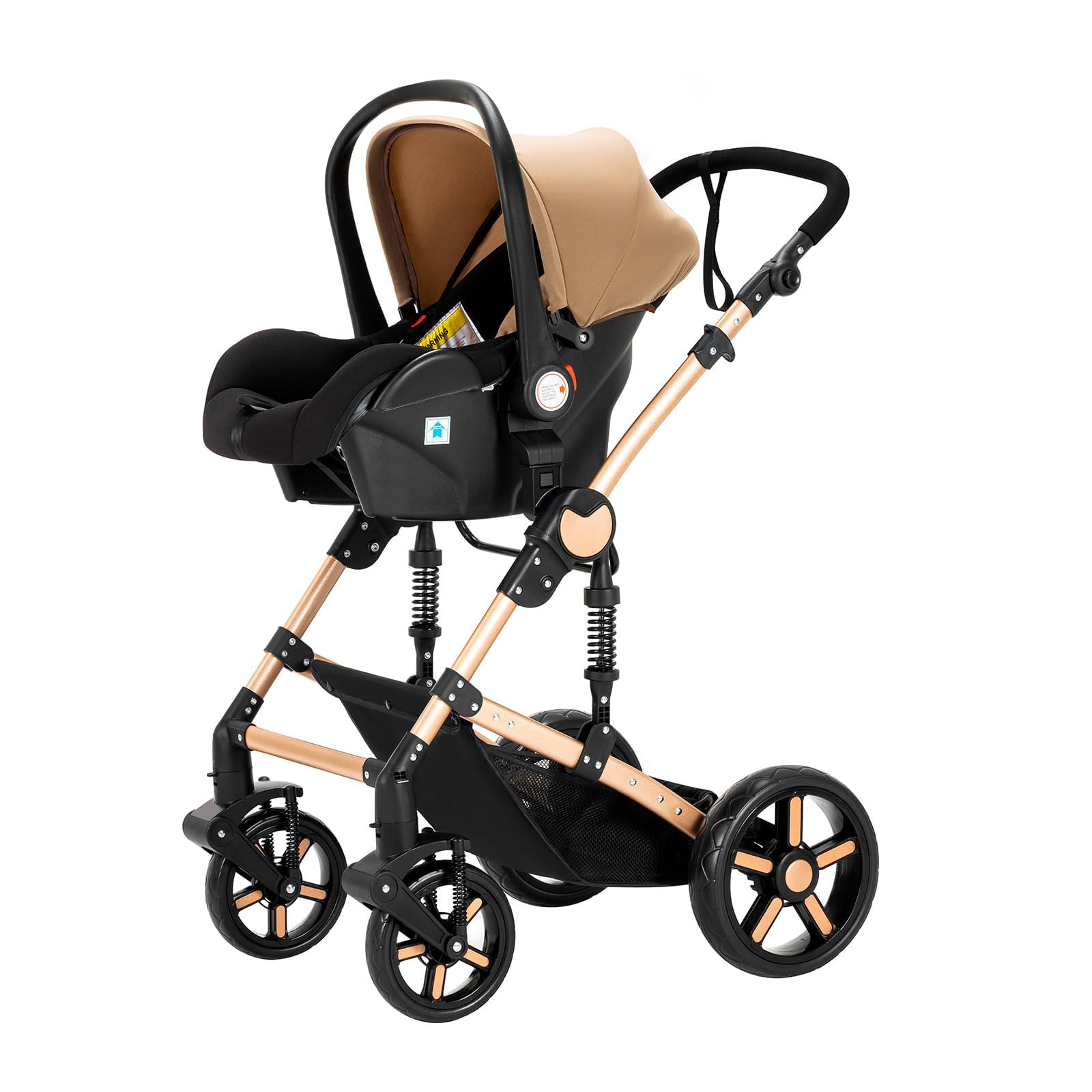 Nine point nine Carrito Bebe 3 en 1, Carricoche Bebe 3 Piezas con Capazo Grande Cómodo, Carro Bebe 3 Piezas Empuje Bidireccional Reversible, Cochecito Bebe Marco de Aleación Aluminio (588 Khaki)