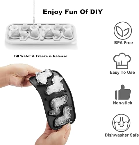Miniatura 6 de ACOOKEE Molde 3D para cubitos de hielo para perro salchicha, 4 agujeros, forma divertida, bandeja grande para cubitos de hielo para whisky, cóctel,