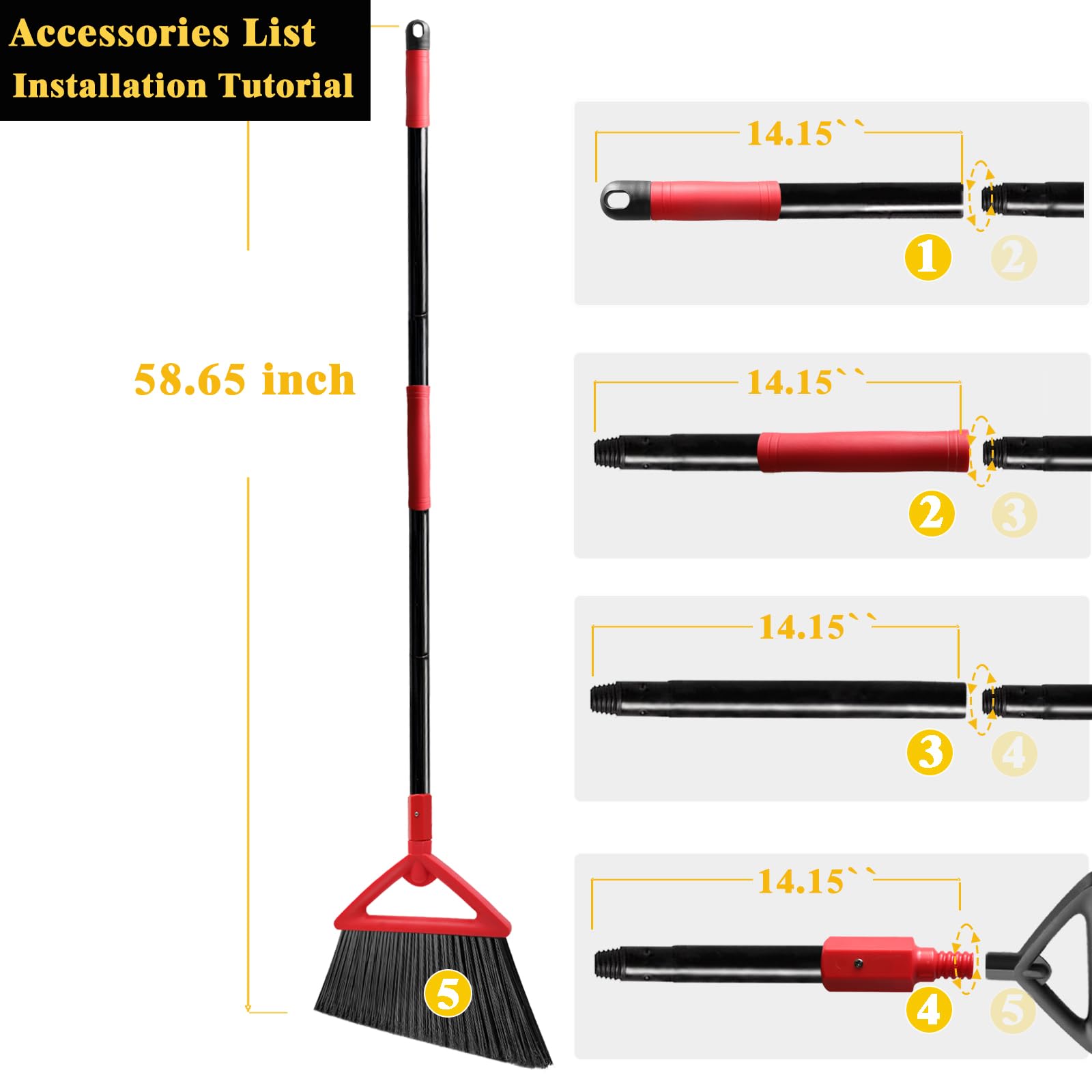 PUTNATRUE Heavy Duty Angle Broom,Upgraded Commercial Brooms For Sweeping Indoor&Outdoor,Perfect