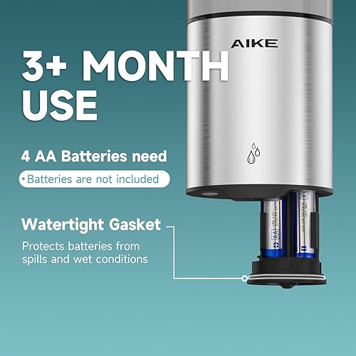 Miniatura 3 de AIKE Dispensador automático de jabón líquido de montaje en pared para el hogar y el baño comercial, 13.5 onzas, IPX7 impermeable, acero inoxidable