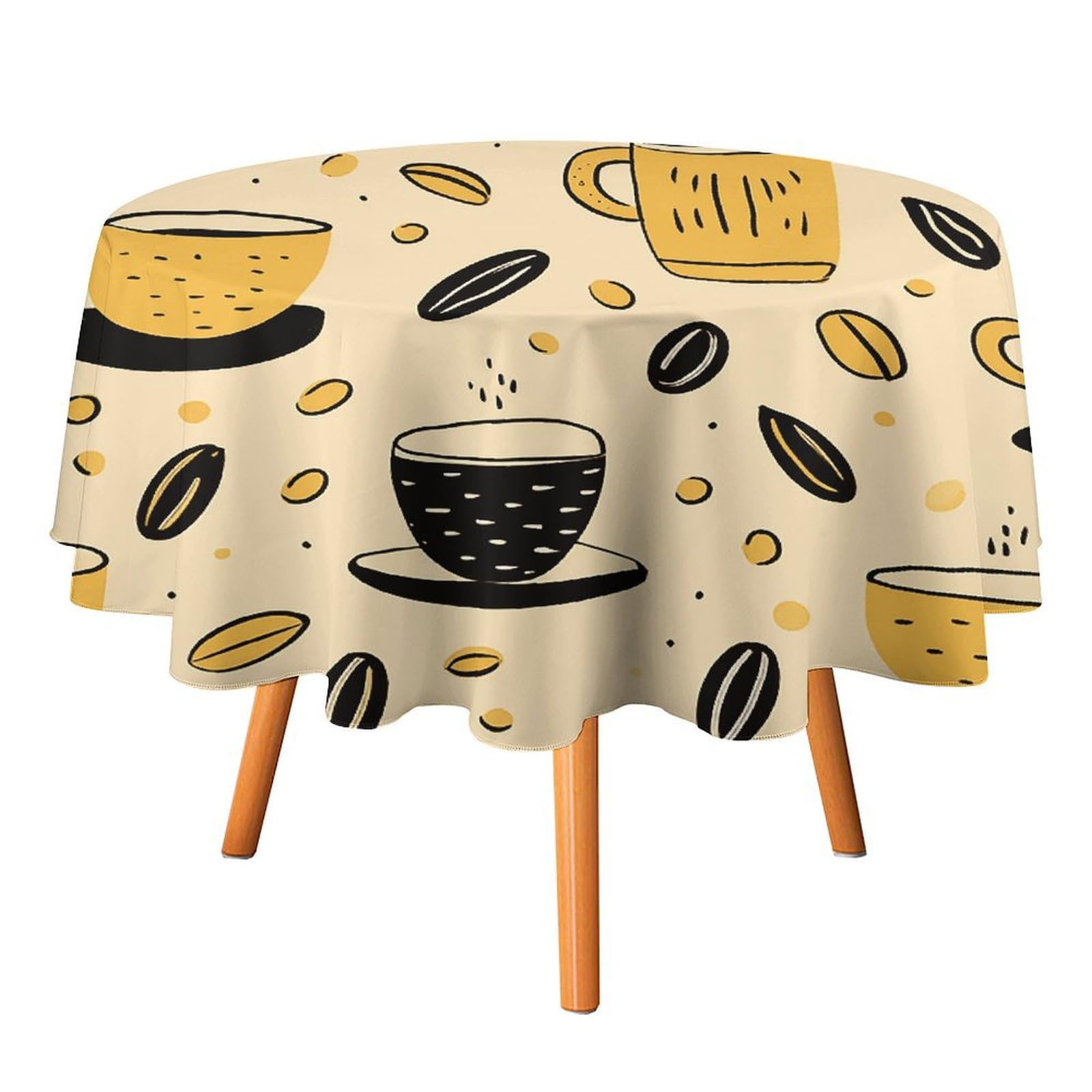 Nappe ronde motif café 127cm imperméable lavable pour table salle à manger