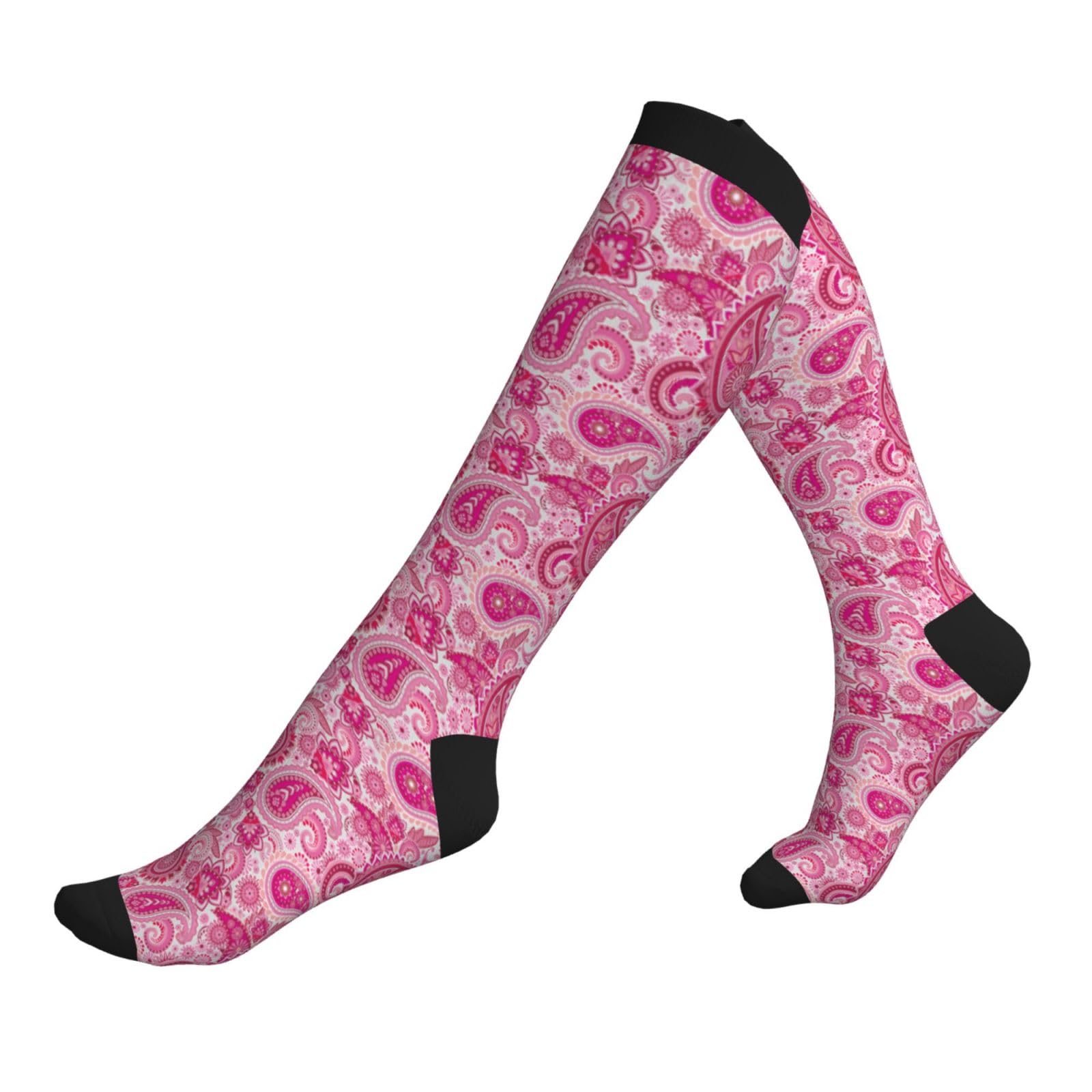 Bshuey Pink Paisley Compression Socks For Women & Men Circulation 15-20 Mmhg Knee High Best Support For Travel Running Athletic