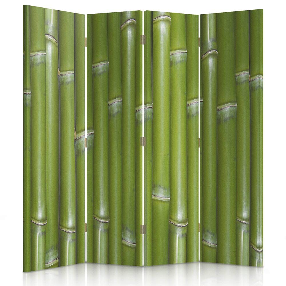 Feeby Paravent déco 4 pans Zen 145x150 cm Une Seule Côté Cloison de séparation Écran Pliant Foto Paravent Interieur Décoratif Mur Espagnol Impression sur Toile Chambre d'enfant Salon Bureau Vert