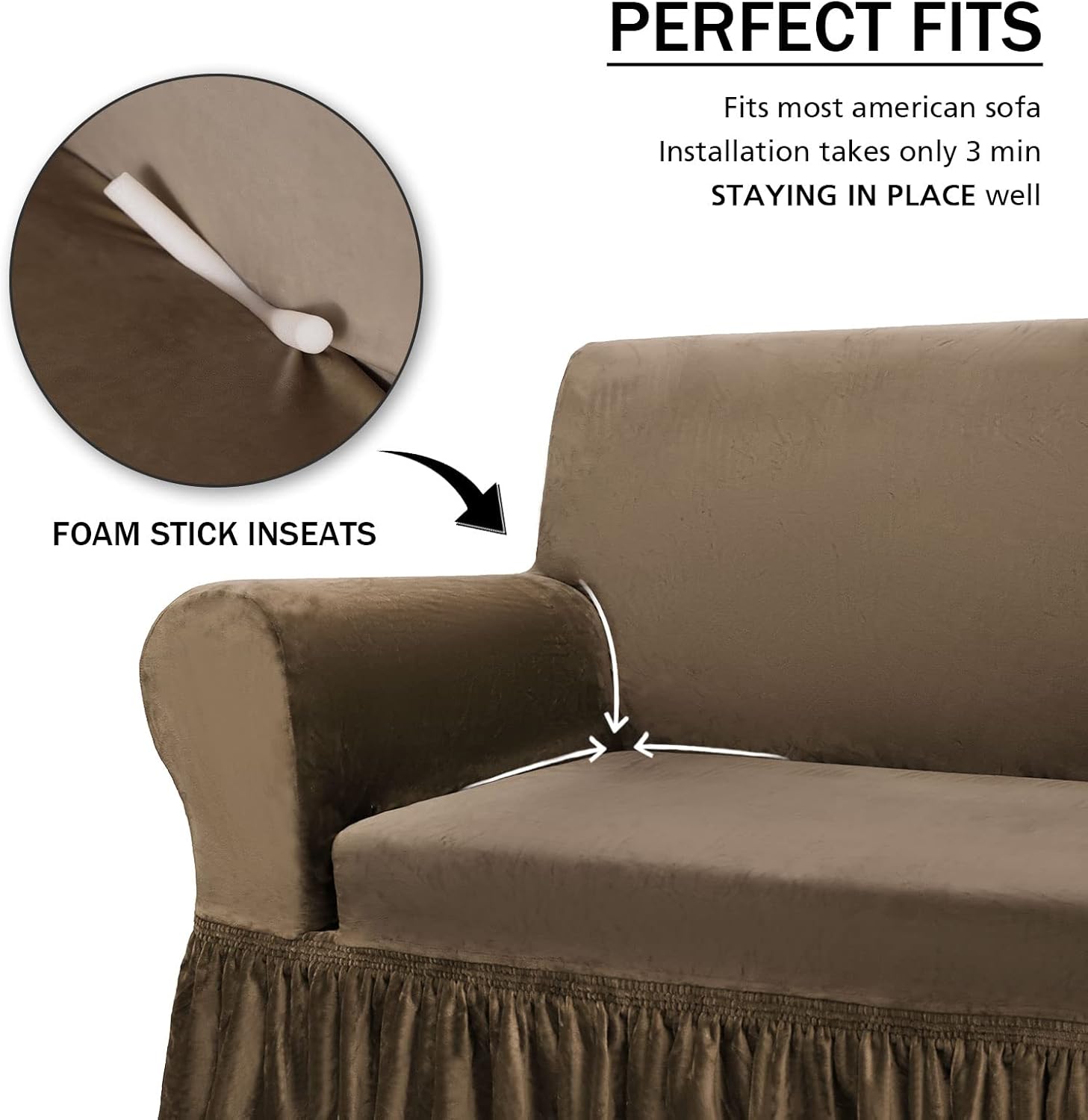 NICEEC Sofa Cover Super Soft 1-Piece Brown Sofa Slipcover for Sofas Stretch Universal Spandex Couch Covers for Living Room Easy Fit Washable Furniture Sofa Protector with Skirt 8 61pz6bLIKtL. AC SL1500