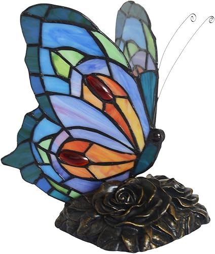 Miniatura 6 de Bieye L10040 Butterfly Tiffany Style Lámpara de mesa con acento de vitrales, luz nocturna (multicolor C)