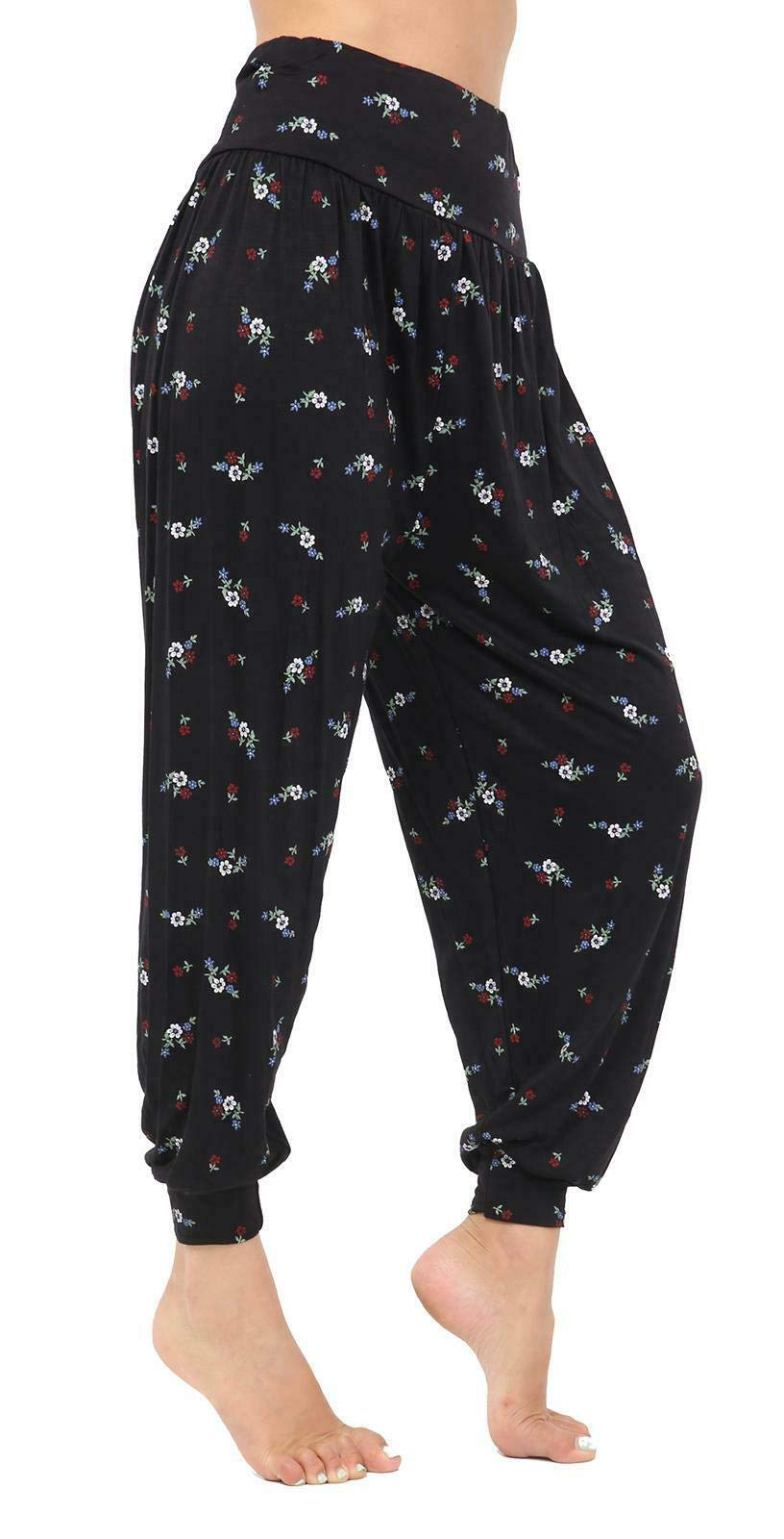Wearall Women's Small Flower Plus Size Harem Trousers Full Length Stretch Casual Pants Sizes 20-22