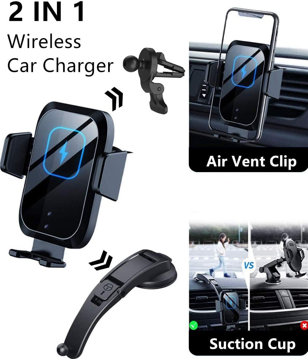 Ładowarka indukcyjna 15 W Qi, [Auto Otwór/Zamknij Nawet prąd jest wyłączony] Uchwyt samochodowy do telefonu indukcyjnego,[2 w 1 Obrót 360°] Bezprzewodowa ładowarka do iPhone'a 14/13/12, Samsung Huawei