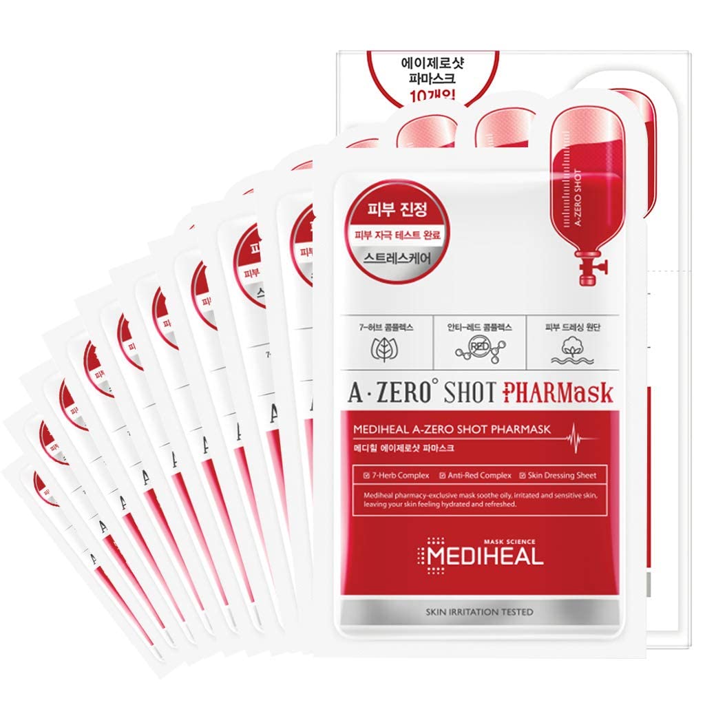 MEDIHEAL A-zero Shot PHAR Mask 10 Pack, Cotton Facial Mask Sheet for Sebum Control and Acne Relief for Acne-Prone Skin, Face Mask Sheet for Maintaining Oil-Moisture Balance, Pore Minimizing