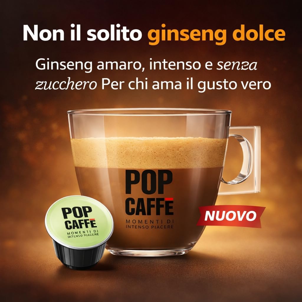 PopCaffè E-Gusto Ginseng Amaro – 96 Capsule Compatibili con NESCAFÉ Dolce Gusto – Caffè al Ginseng Intenso e Senza Zucchero – Confezionate in Atmosfera Protettiva