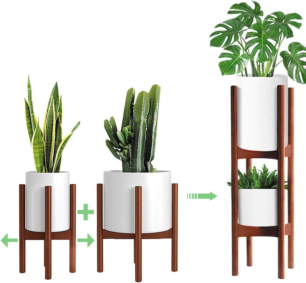 MUDEELA 2 Pack Indoor Plant Stands, 2 Tier Tall (76cm) Mid Century Modern Wood Plant Holder