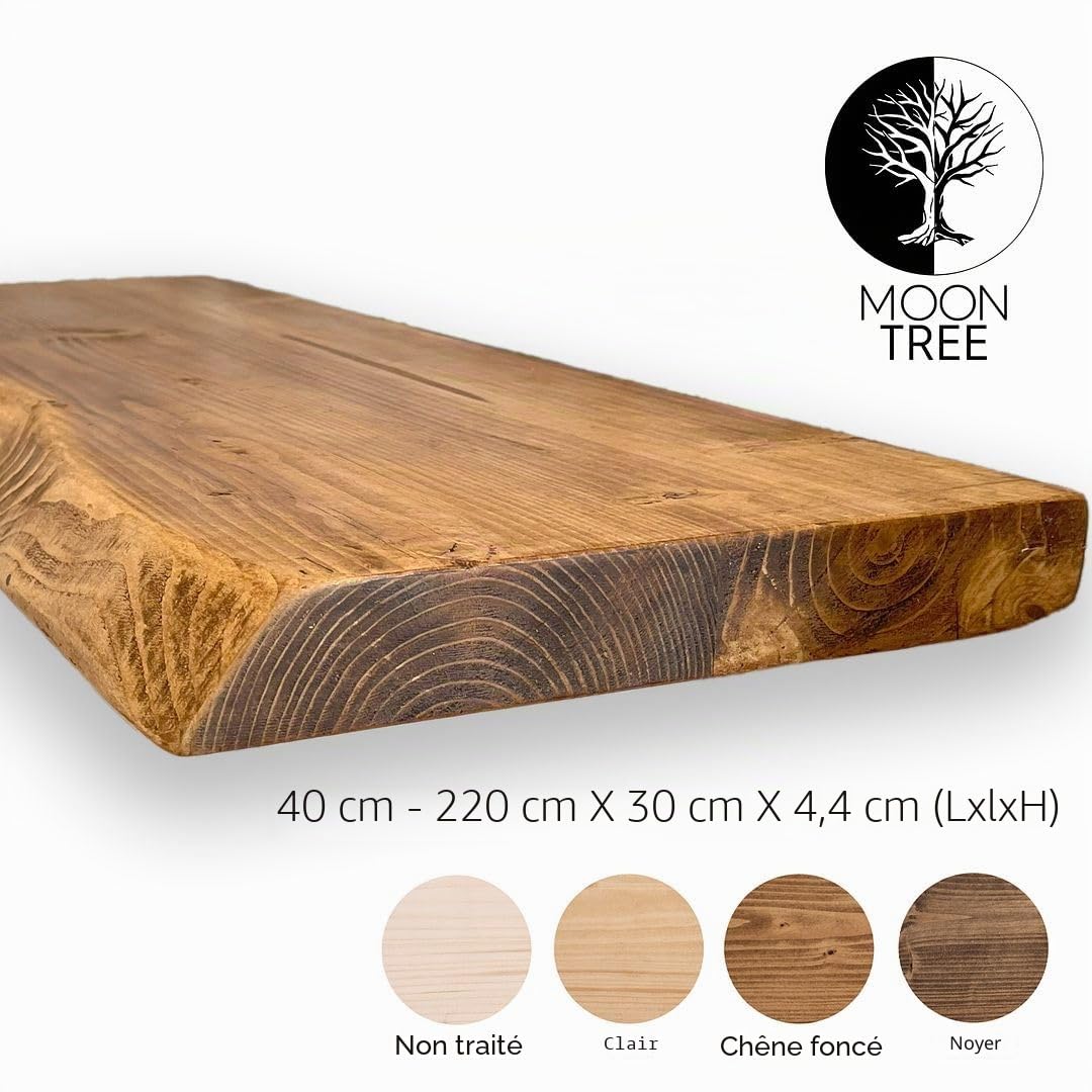 MoonTree Étagère murale rustique, bord vif, 70 x 30 x 4,4 cm, aspect chêne foncé