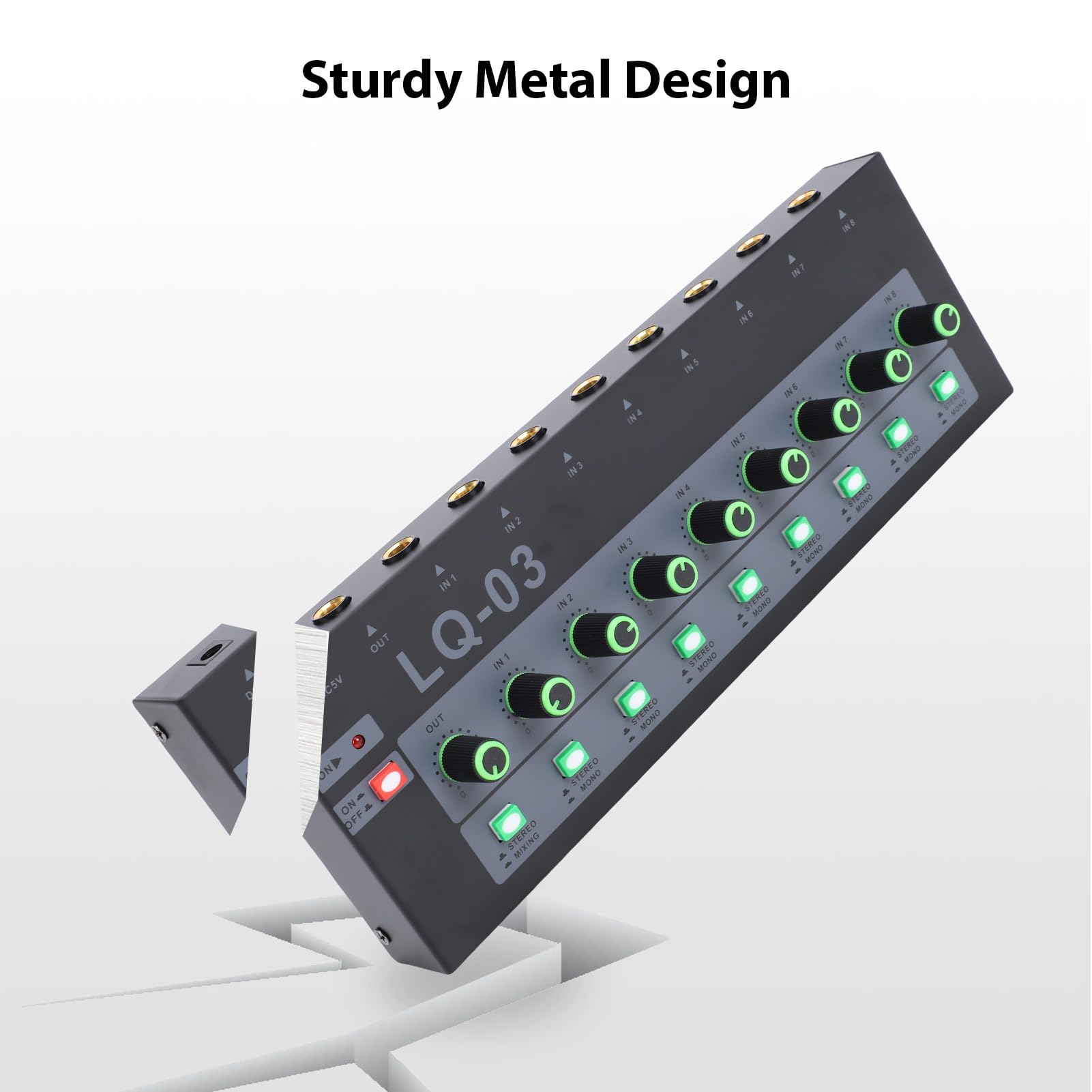 Luocute Mezclador de 8 Canales, Mezclador de Sonido con Entrada de 8 Canales, Mono Estéreo Conmutable para Grabación en Vivo, Interfaz de Sonido de Consola de Mezcla de Estudio con (2#)