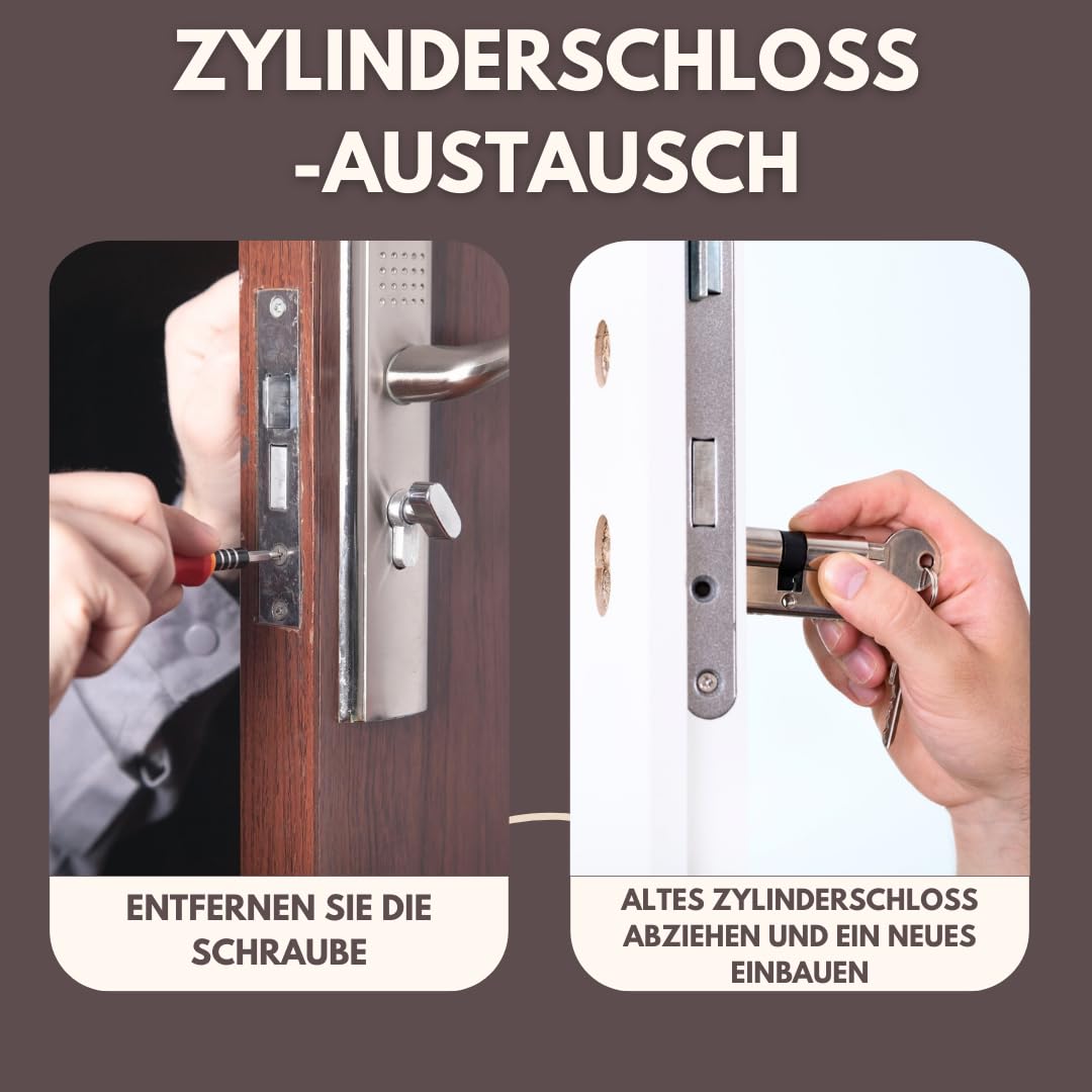 Knaufzylinder K50/30 mm, mit 50 Schlüssel, Zylinderschloss mit Knauf, Türschloss aus Nickel, Profilzylinder EU- Produktion, von 3 bis 50 Schlüssel zur Auswahl, Schloss für Haustür