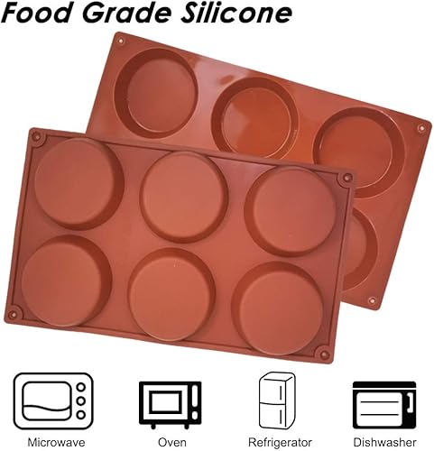 Miniatura 3 de DaKuan - 3 paquetes de 6 moldes de silicona grandes de disco redondo para dulces, moldes antiadherentes para hornear, molde para pastel de mousse
