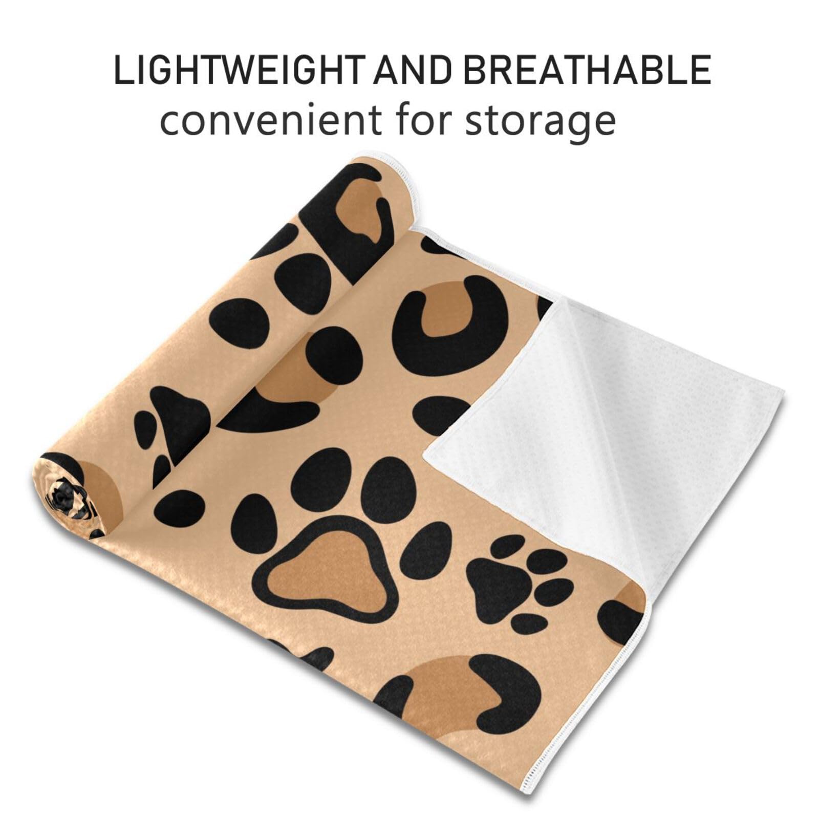 JHKKU Non Slip Yoga Towel 73 x 27 in Leopard Paw Print Sweat Absorbent Yoga Mat Towel for Hot Yoga, Pilates and Workout