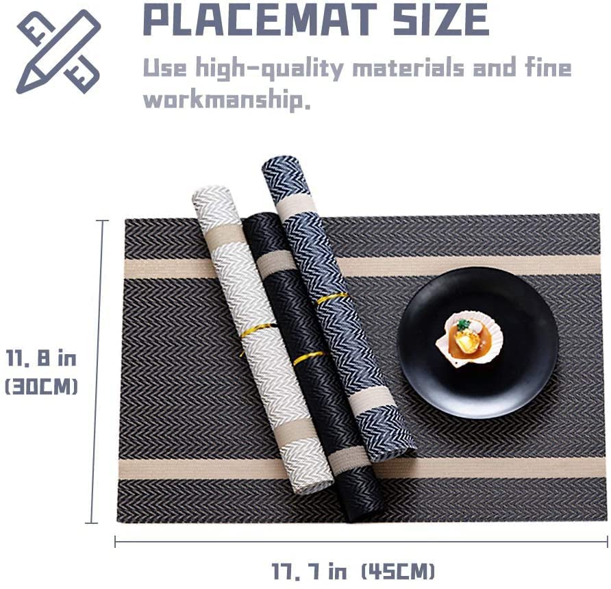 Image of Dining Table Placemats & Runner Set - Heat Resistant, Washable & Stain Resistant Woven Vinyl Mats | Table Runner & 4 Placemats Set for Stylish Dining (45x30 cm Placemats, 180x30 cm Runner)