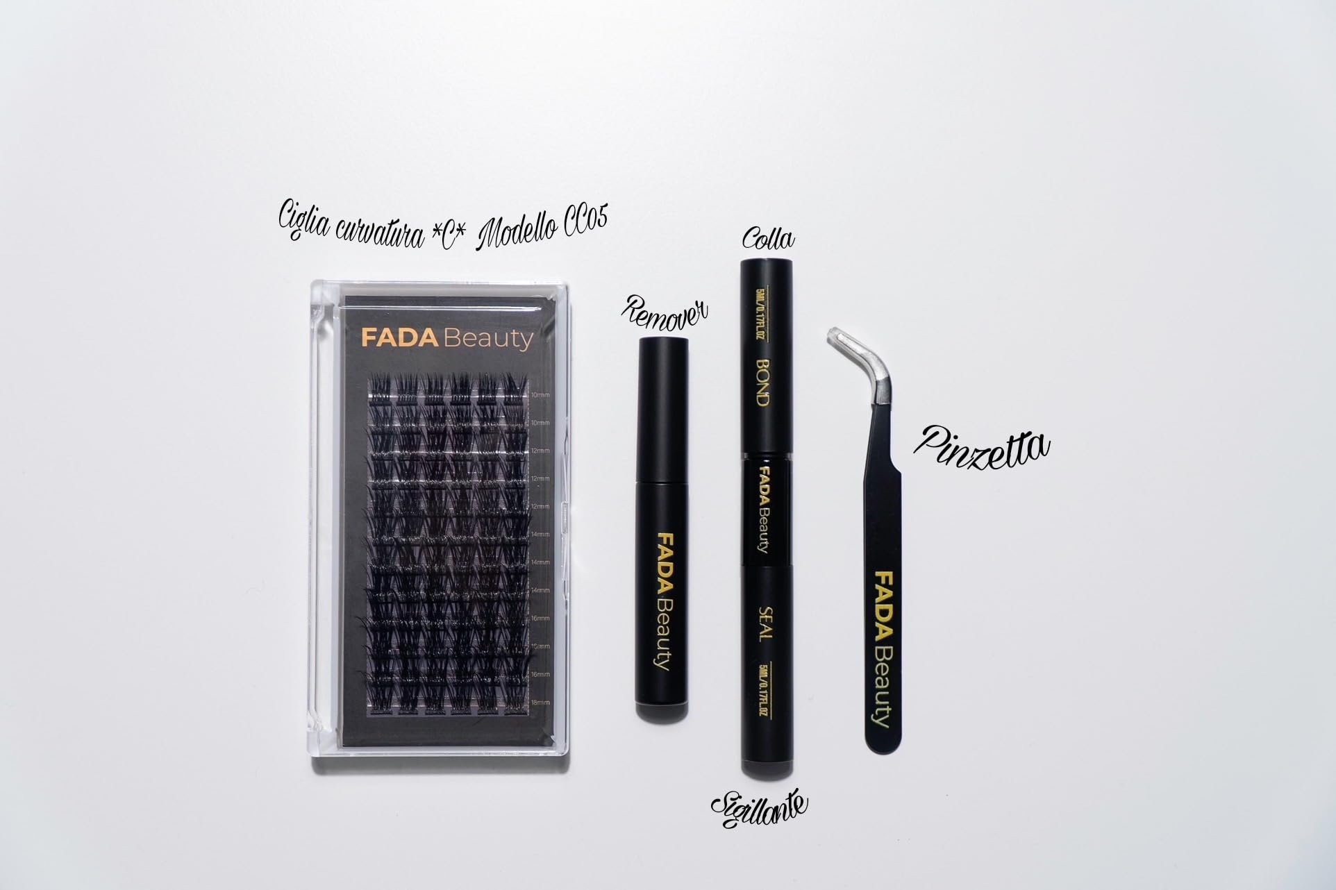 FADA Beauty - Kit Ciglia Extension, Allungamento Set Ciglia Finte Fai Da Te,Completo Con Bond & Seal e Remover Extension Ciglia, Lunga Durata, Waterproof
