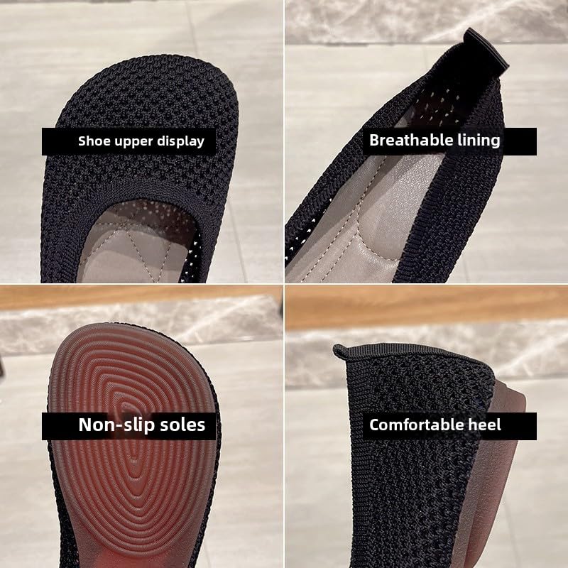 Women's Breathable Knit Ballet Flats with Massage Cushion | Slip-On Comfort Shoes for Walking & Driving (Sizes 35-42, 2025 Summer)2