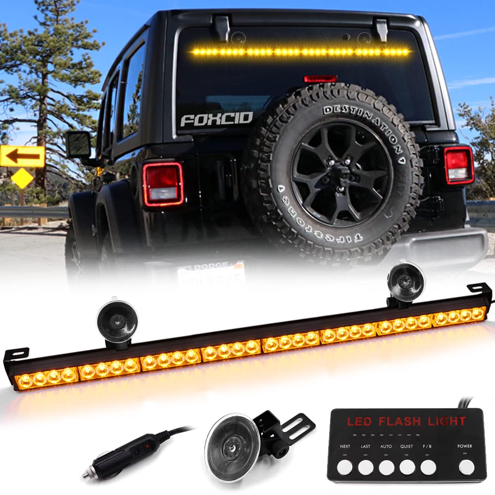 FOXCID 32 LED Strobe Emergency Traffic Advisor Light Bar, Digital Display Control Windshield Rooftop Safety Caution Warning Directional Lights Trucks