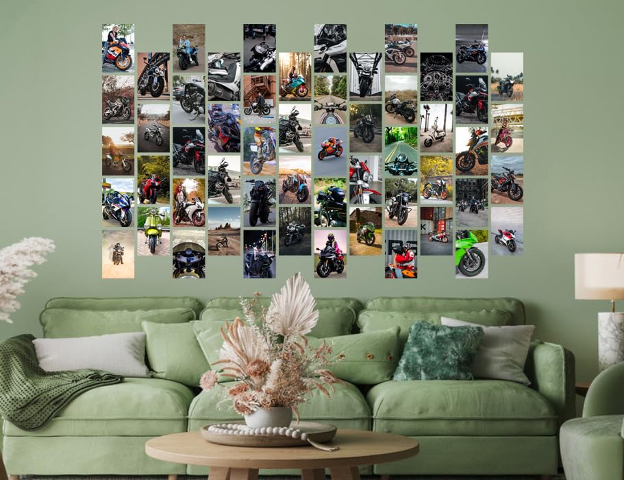 Image of Pack of 54 Bike Wall Collage Kit Posters - 4 x 6 Inches Wall Decor Poster - Wall Art For Bedroom, Living room, Office - 1 Tissue Tape