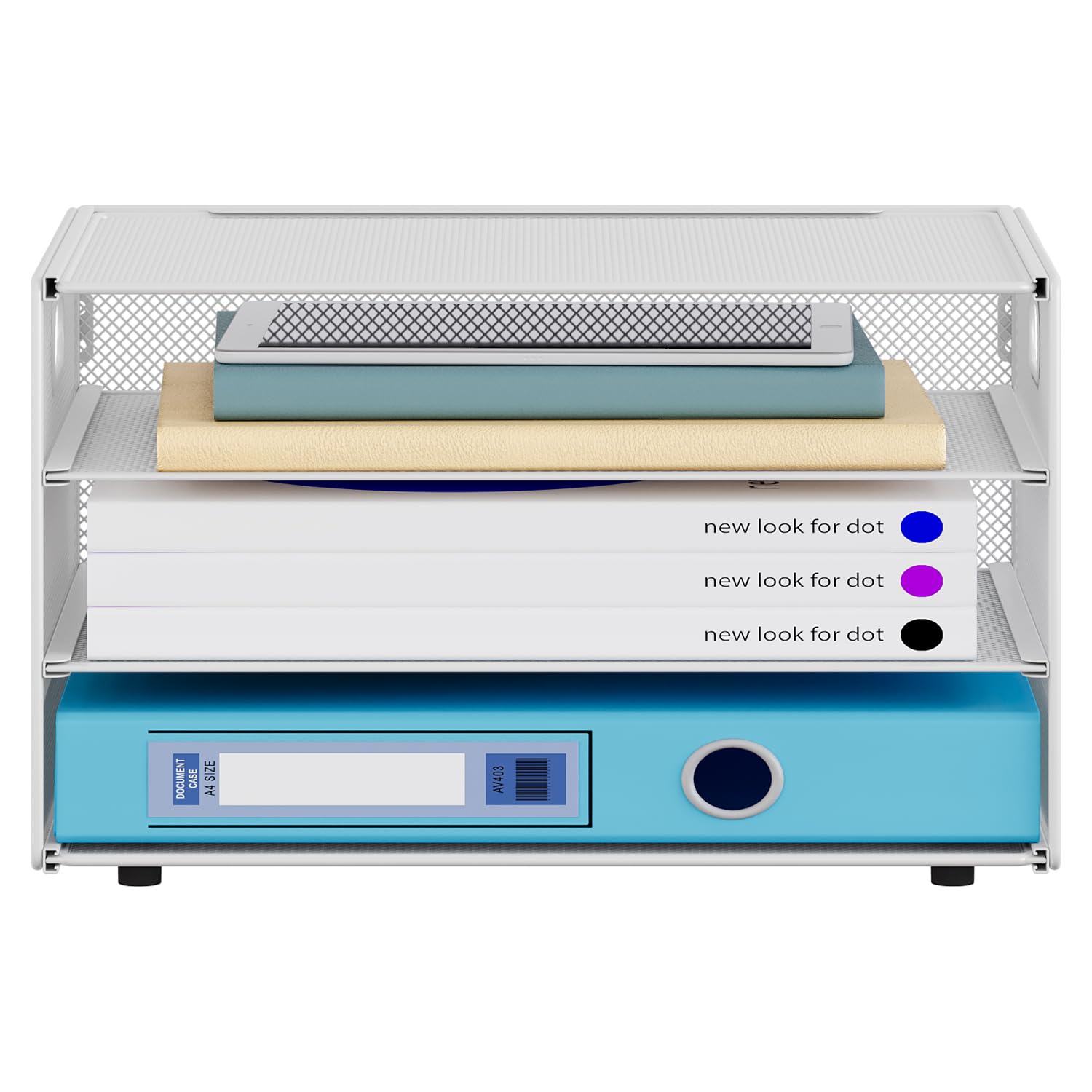 3 Niveles Bandeja Archivador A4 Optimiza Espacio, Organizador Papel Escritorio Mantiene Limpieza, Clasificador Correo para Oficina y Hogar, Metal, Blanco