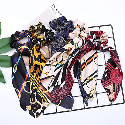 Milacolato 15 Pcs Hair Scarves Hair Ties Scrunchies Chiffon Floral Scrunchie Hair Bow Ties Ponytail Holder Scrunchy 2 in 1 Vintage Accessories for Women
